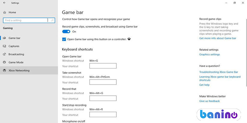 تنظیمات برنامه Game bar